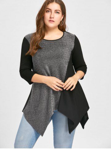 

Plus Size Sequined Trim Handkerchief Tunic Top, Black