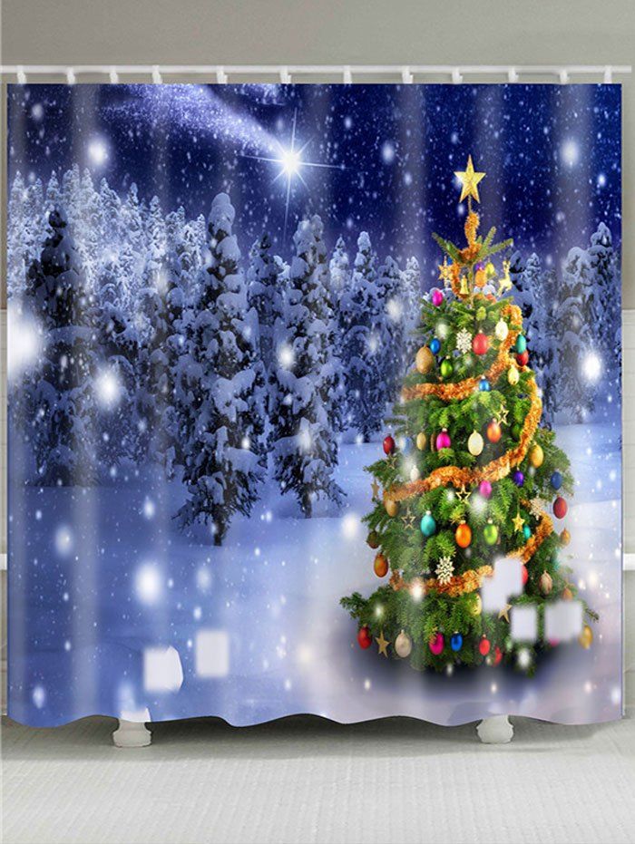 

Falling Snow Christmas Tree Shower Bath Curtain, Colorful