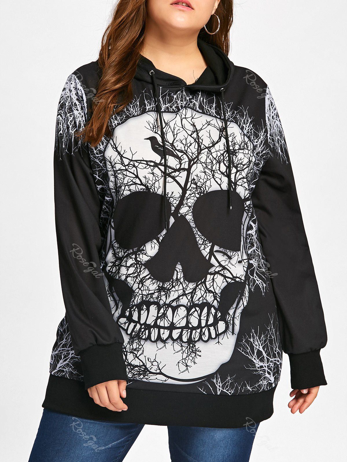 

Skull Print Plus Size Halloween Hoodie, Black