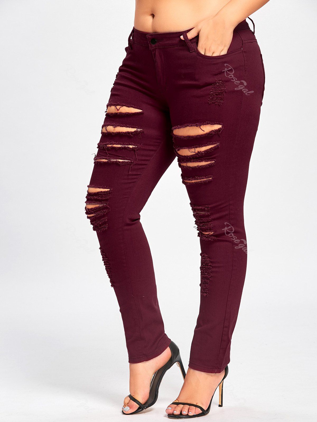 

Plus Size Ladder Ribbed Jeans, Deep red