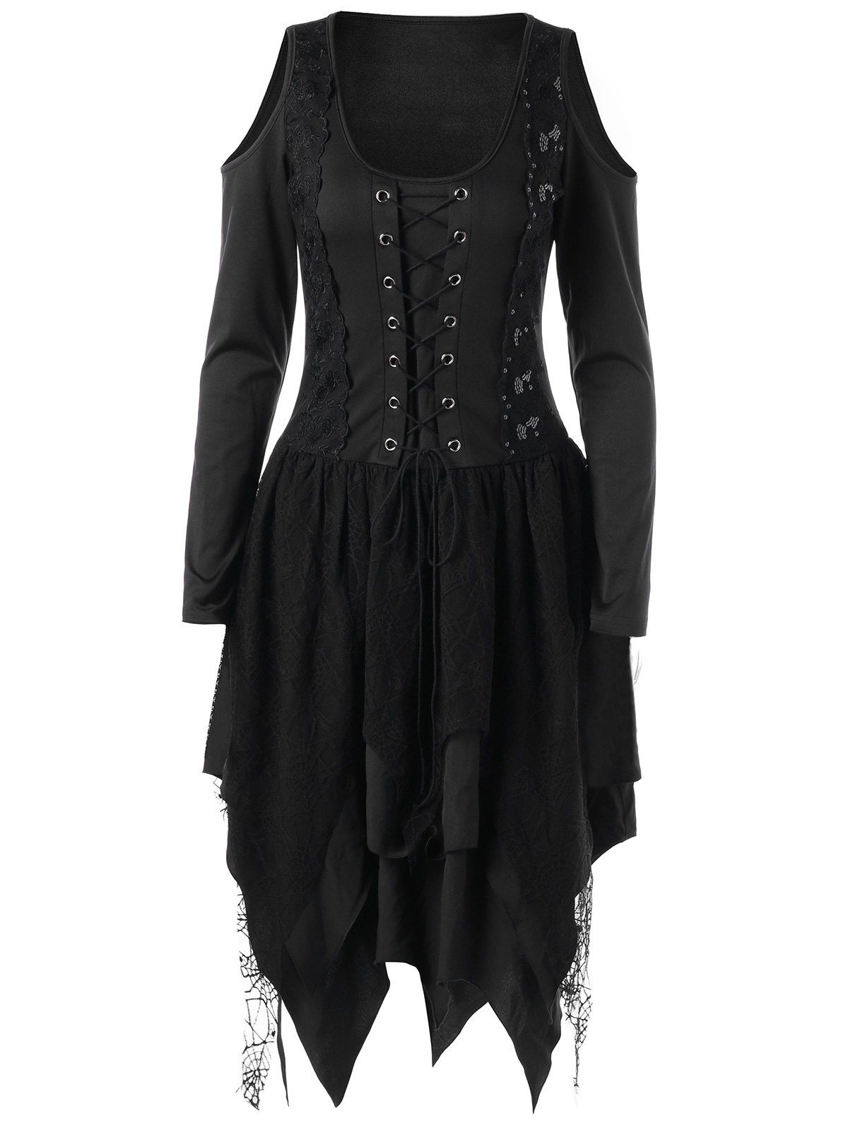 Hot Halloween Lace Up Handkerchief Layered Gothic Dress  