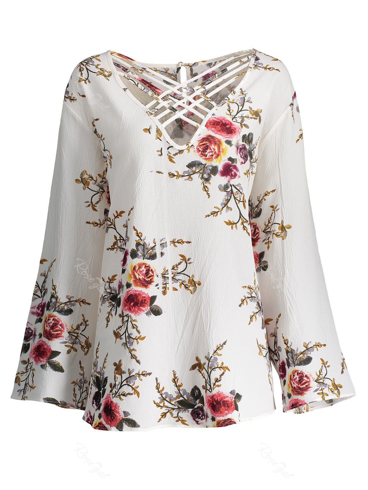 

Lattice Plus Size Hollow Out Floral Top, Crystal cream