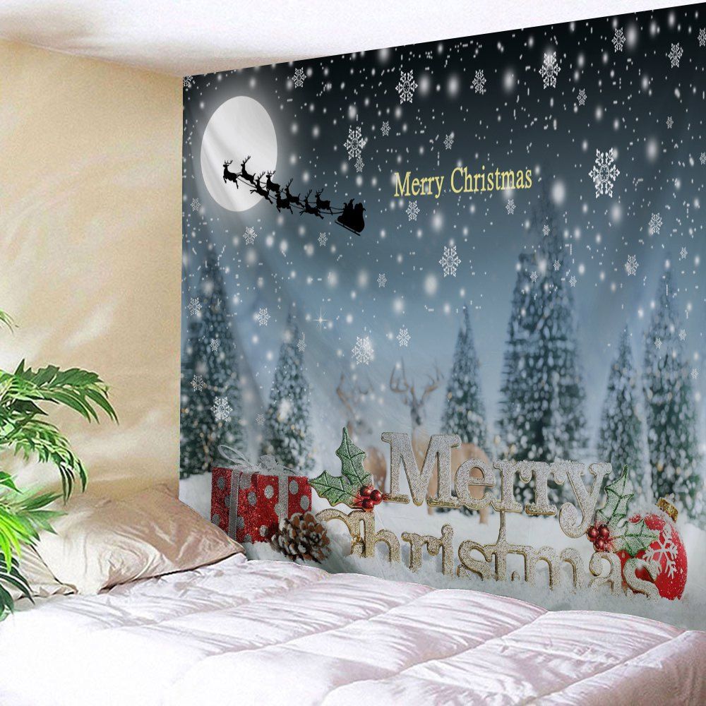

Christmas Snow Night Sled Moon Wall Tapestry, Colormix