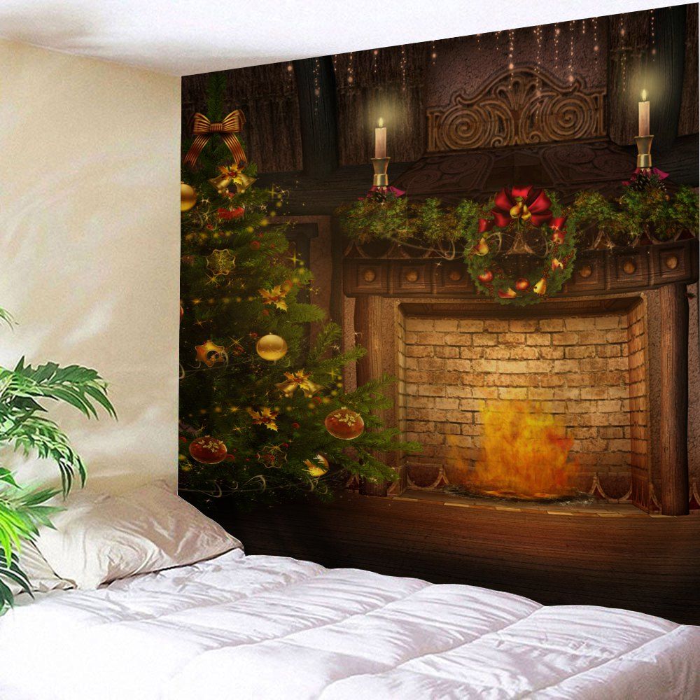 

Christmas Tree Fireplace Wall Art Tapestry, Colormix