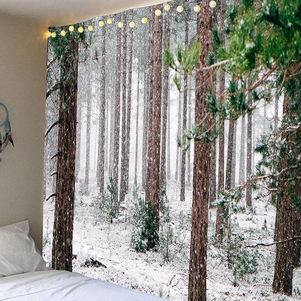 

Waterproof Forest Snow Pattern Wall Hanging Tapestry, White and brown