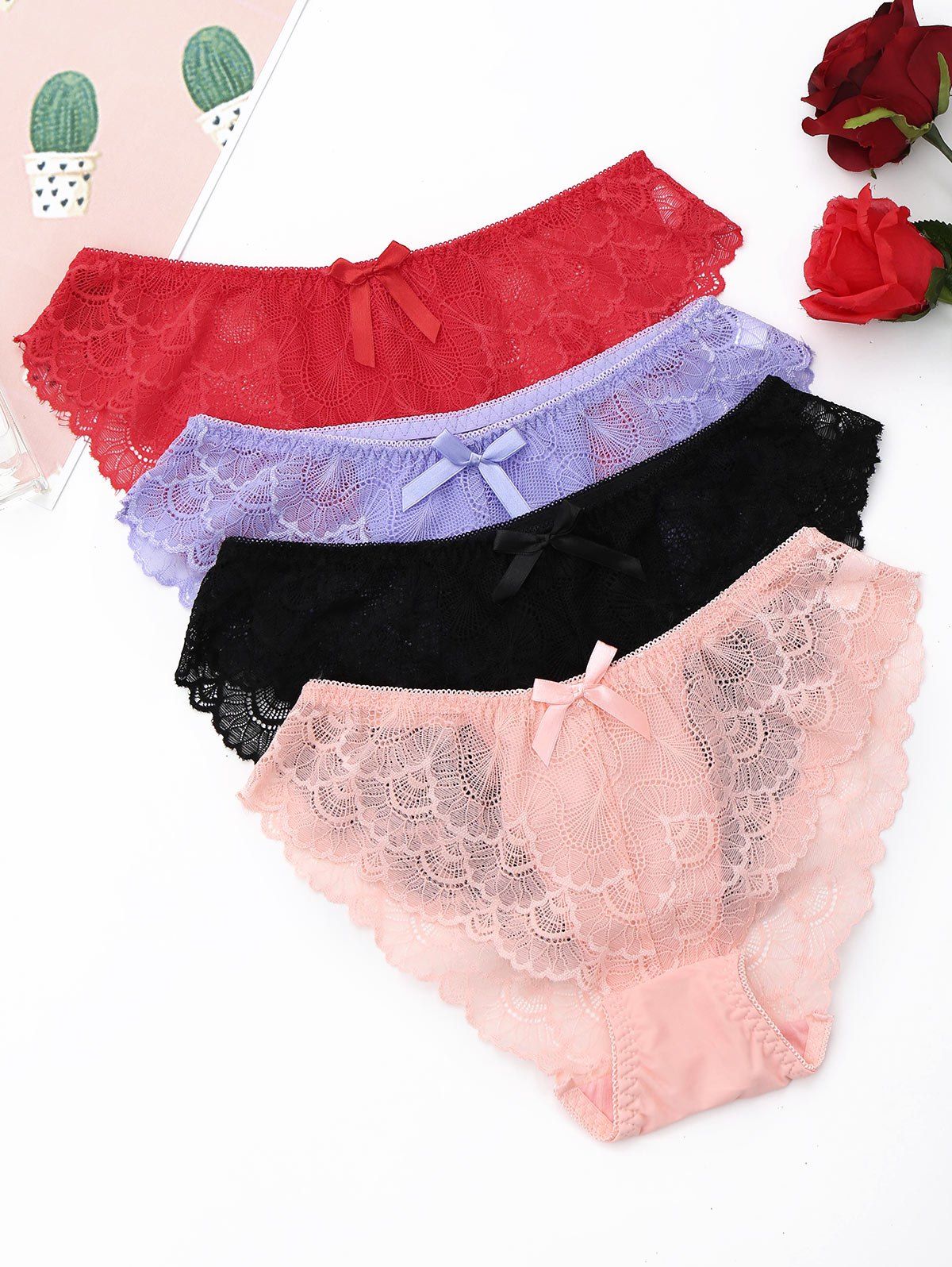 

4 Pieces See Through Lace Panties, Colormix