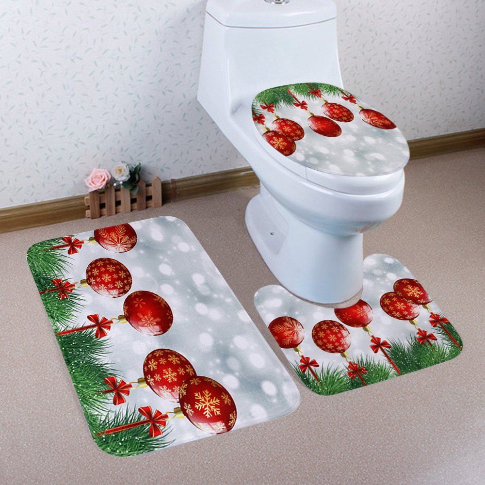 

Christmas Bauble Pattern 3 Pcs Bath Mat Toilet Mat, Colormix