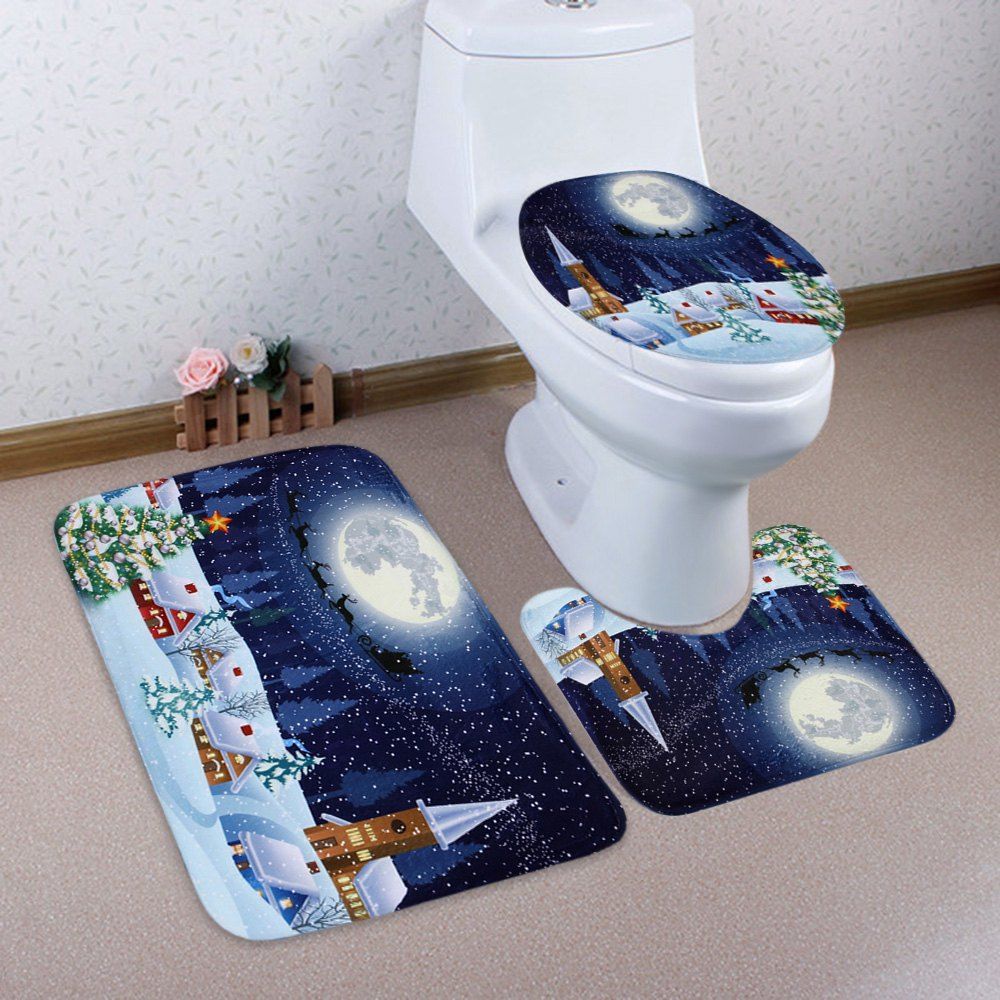 

Christmas Night Pattern 3 Pcs Bath Mat Toilet Mat, Colormix