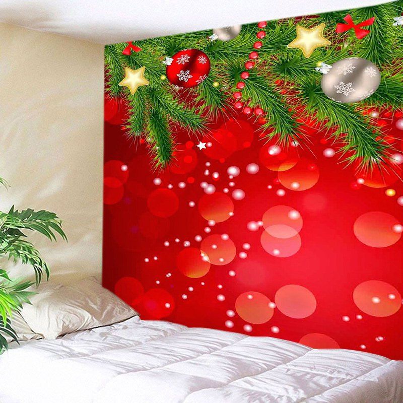 

Christmas Tree Baubles Print Tapestry Wall Hanging Art Decoration, Red