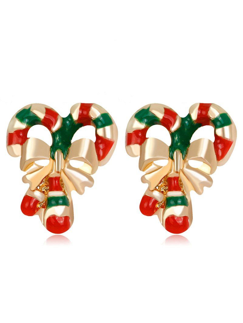 

Christmas Bowknot Striped Candy Cane Earrings, Colormix