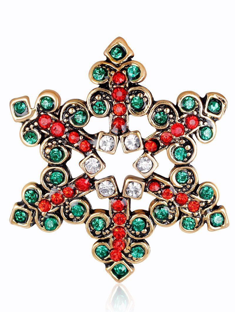 

Rhinestone Hollow Out Snowflake Brooch, Green