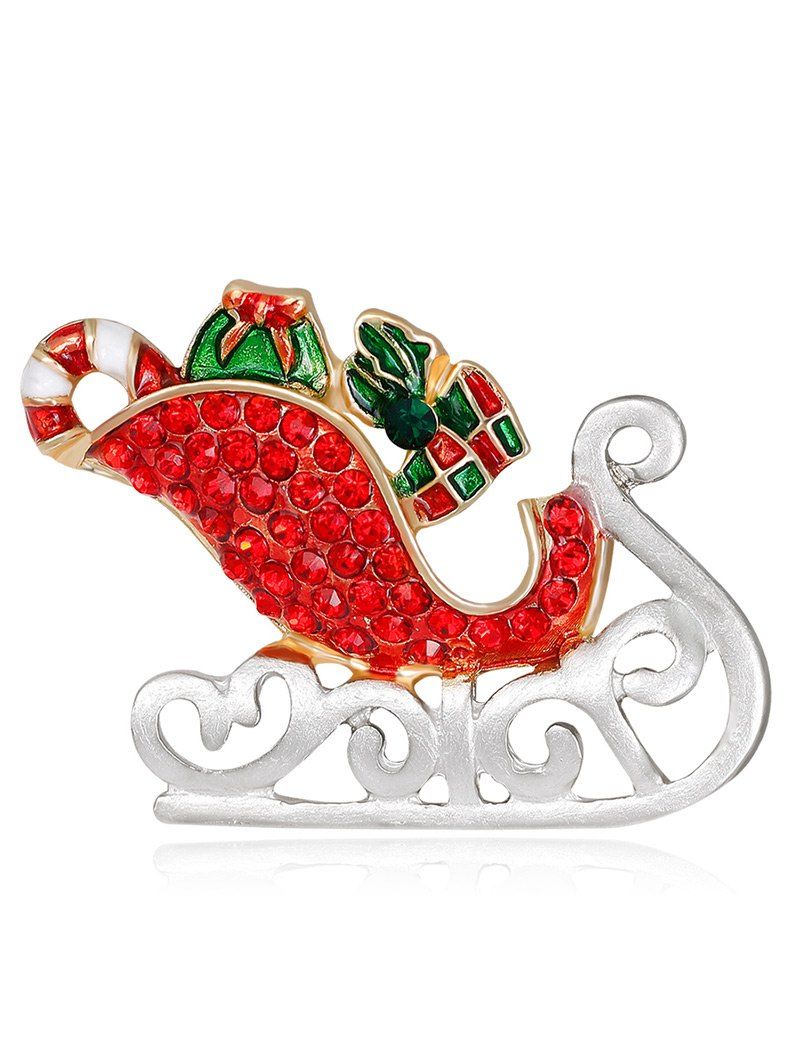 

Acrylic Rhinestones Christmas Ice Skates Shape Brooch, Red