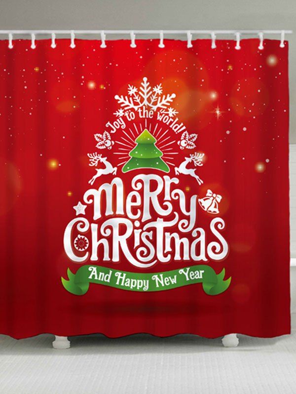 

Waterproof Christmas Tree Letter Print Bath Curtain, Red