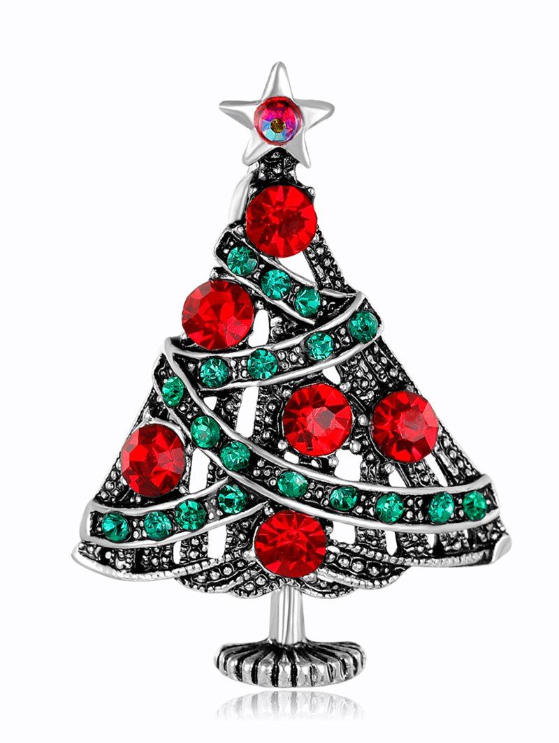 

Rhinestone Christmas Tree Star Vintage Brooch, Colormix