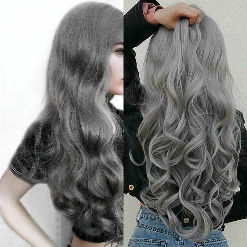 

Center Parting Long Fluffy Loose Wave Synthetic Wig, Gray