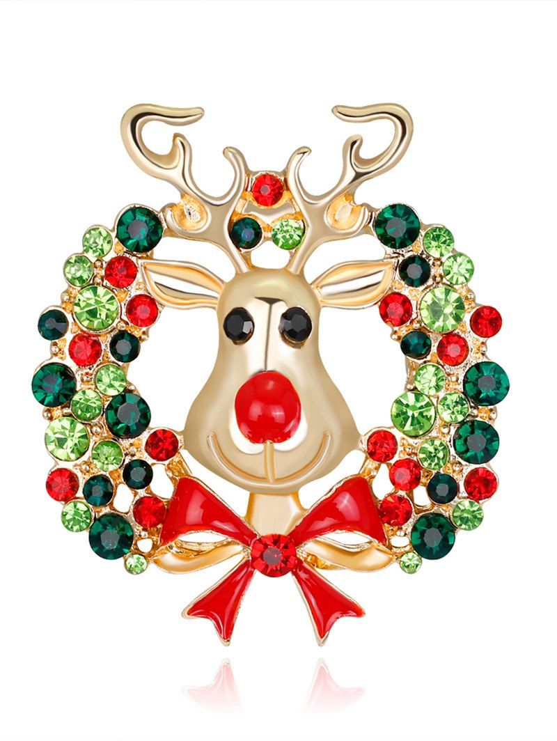 

Rhinestone Christmas Wreath Deer Brooch, Green