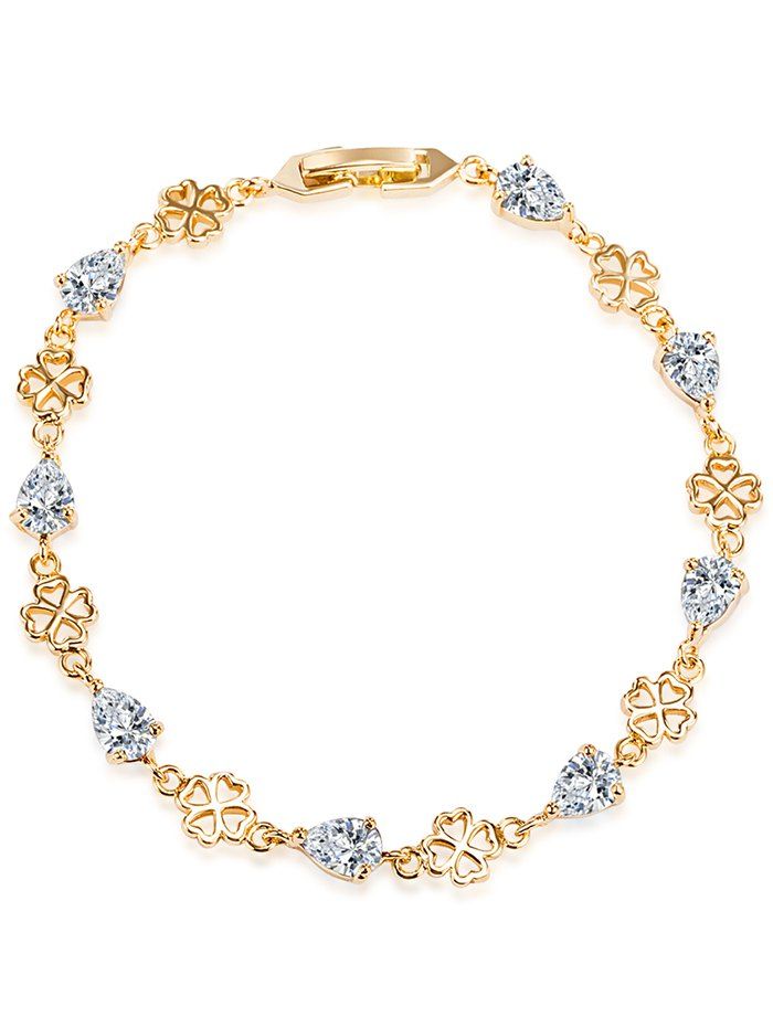 

Water Drop Rhinestone Embellished Flower Bracelet, White