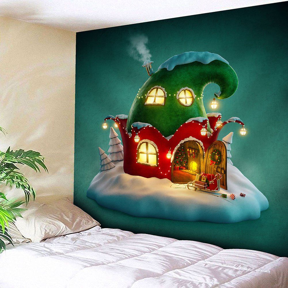 

Cartoon House Christmas Wall Tapestry, Deep green