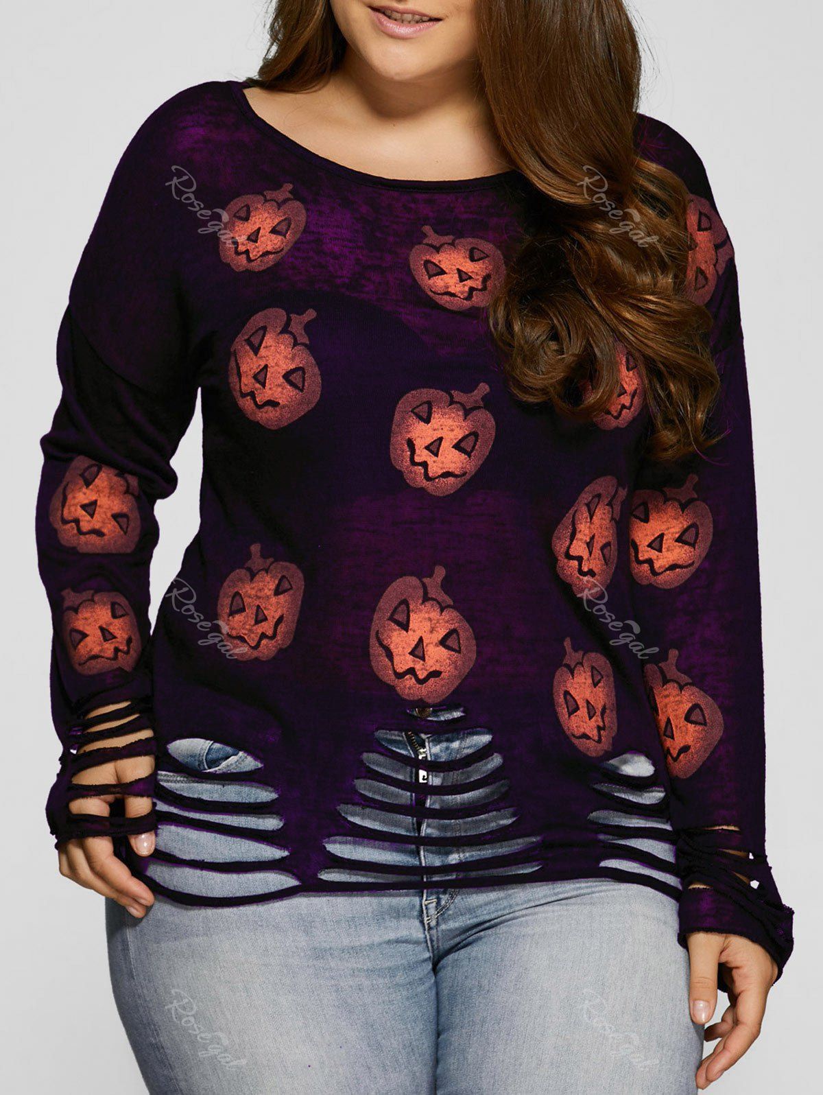 

Halloween Pumpkin Cute Plus Size Sweaters, Purple