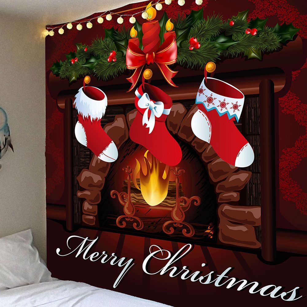 

Christmas Stockings Pattern Waterproof Wall Art Tapestry, Colorful