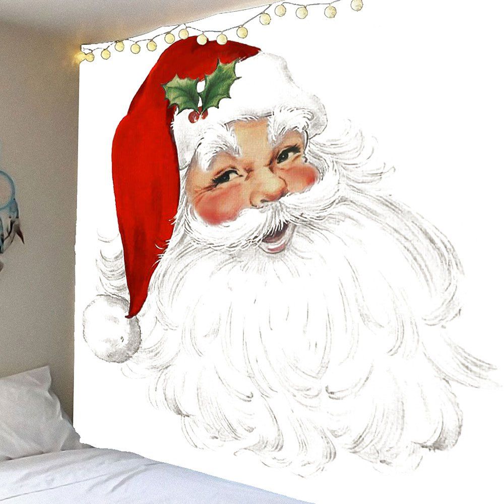 

Smile at Santa Claus Pattern Waterproof Wall Art Tapestry, Red with white