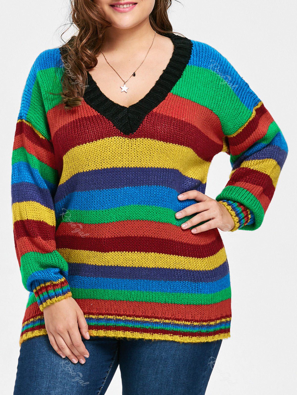 rainbow striped sweater plus size