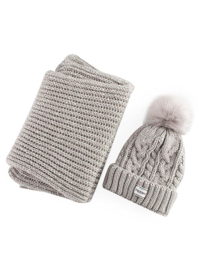 

Hemp Flower Knit Pom Hat with Scarf, Gray