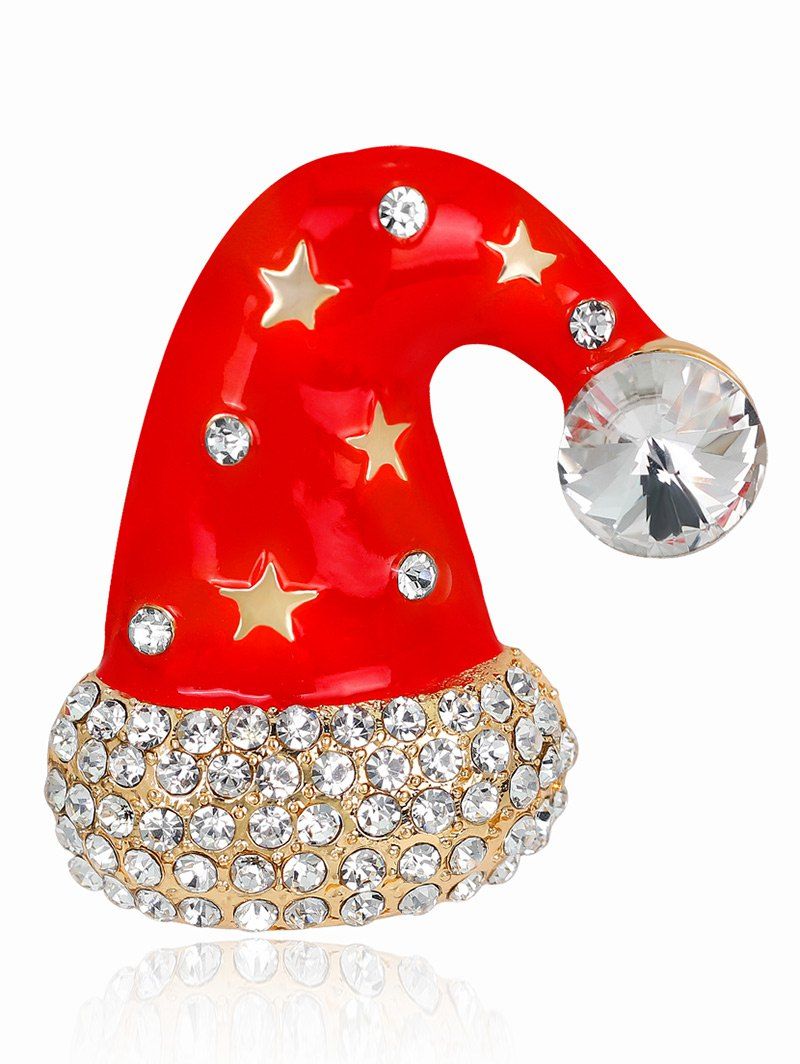 

Five Point Star Rhinestone Christmas Cap Brooch, Red