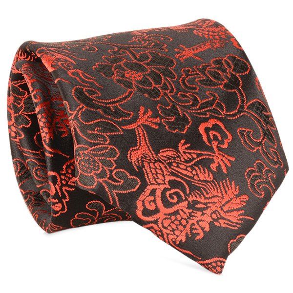 

8CM Width Floral Printed Faux Silk Neck Tie, Black red