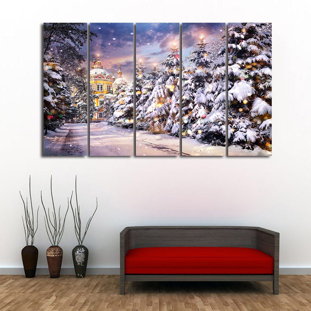 

Christmas Tree Path Print Unframed Split Canvas Paintings, Colormix