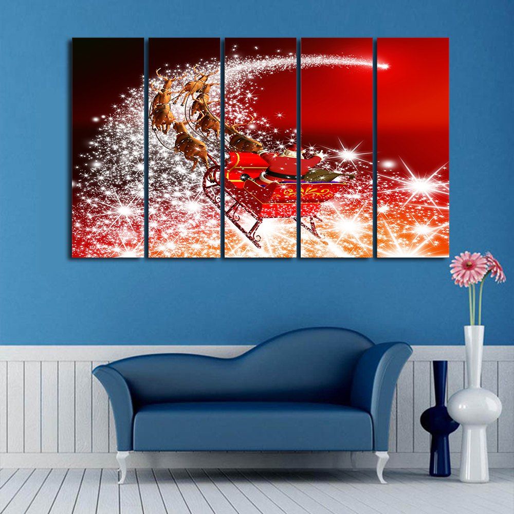 

Christmas Sled Print Wall Art Split Canvas Paintings, Red