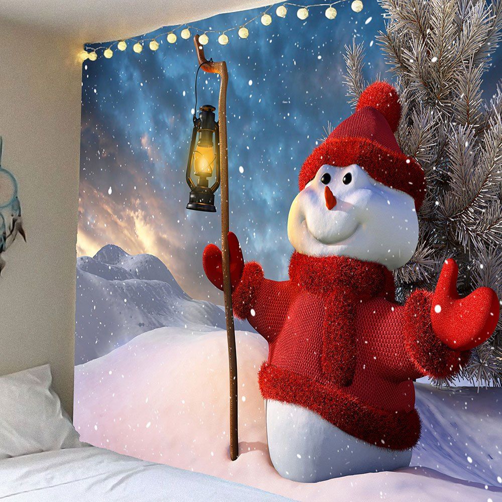 

Taking Lamp Christmas Snowman Patterned Wall Art Tapestry, Colorful