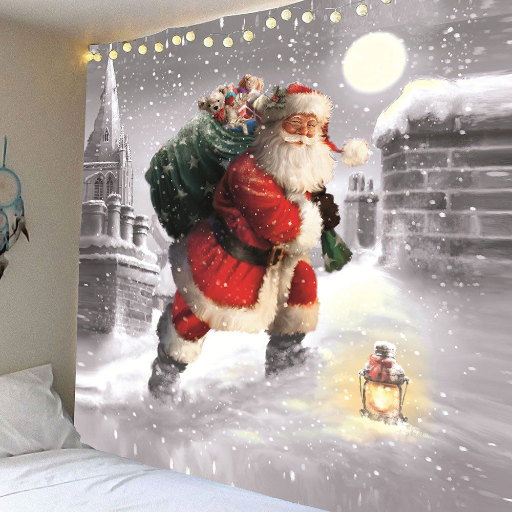 

Santa Claus Walking In the Snow Patterned Tapestry, Colorful