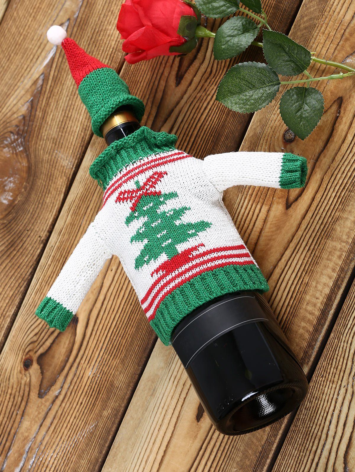 

Christmas Tree Sweater Wine Bottle Cover, White