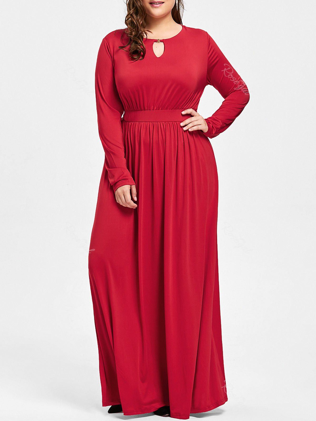 

Keyhole Maxi Plus Size Dress, Red