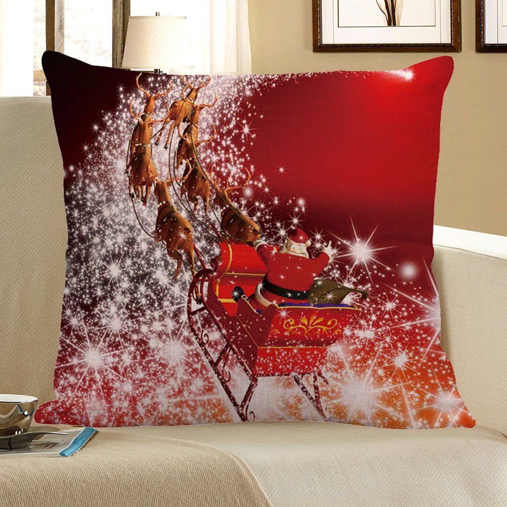 Housse De Coussin Carrée Motif Traîneau De Noël En RED | Rosegal.com France