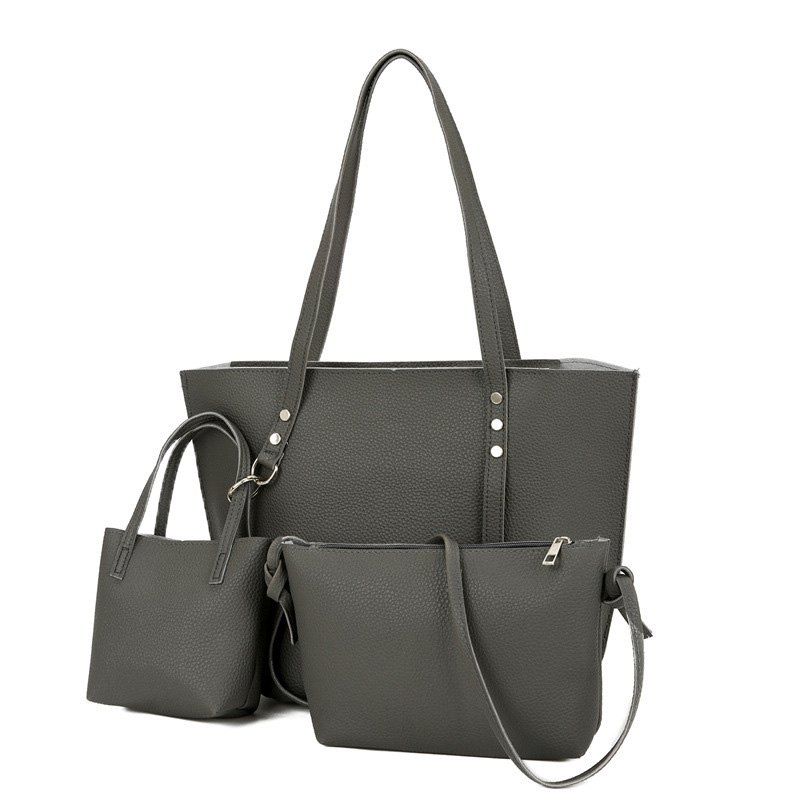 

3 Pieces Faux Leather Shoulder Bag Set, Deep gray