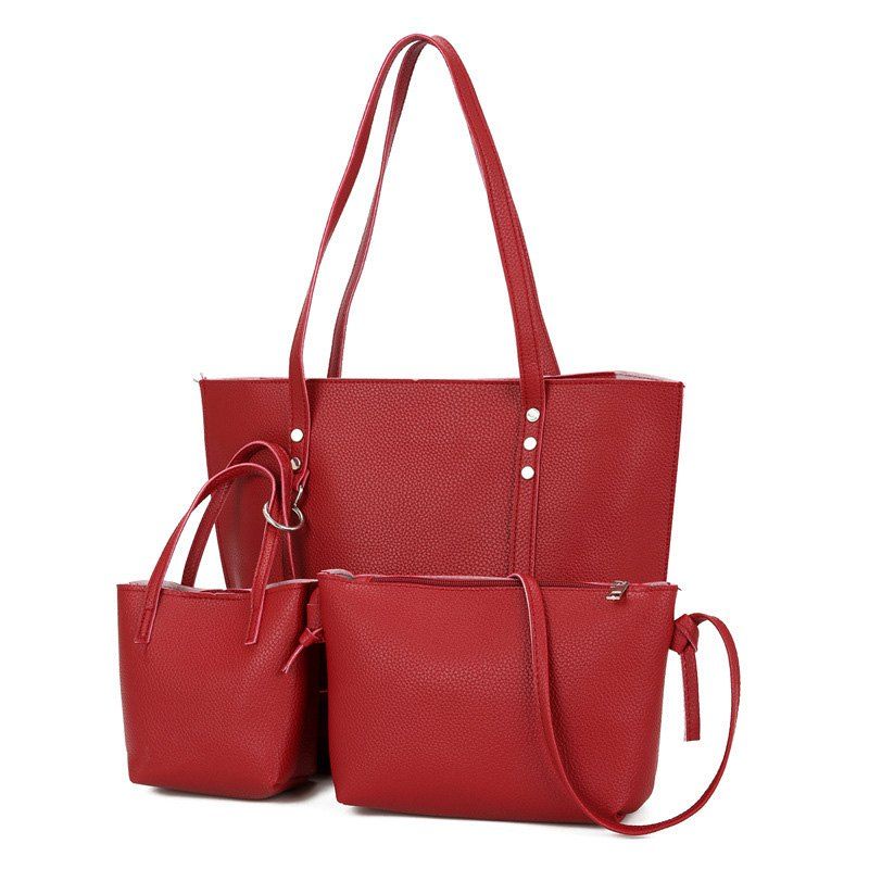 

3 Pieces Faux Leather Shoulder Bag Set, Red