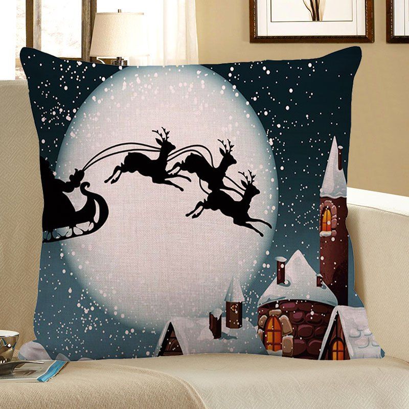 

Moon and Christmas Reindeer Pattern Linen Pillow Case, Gray