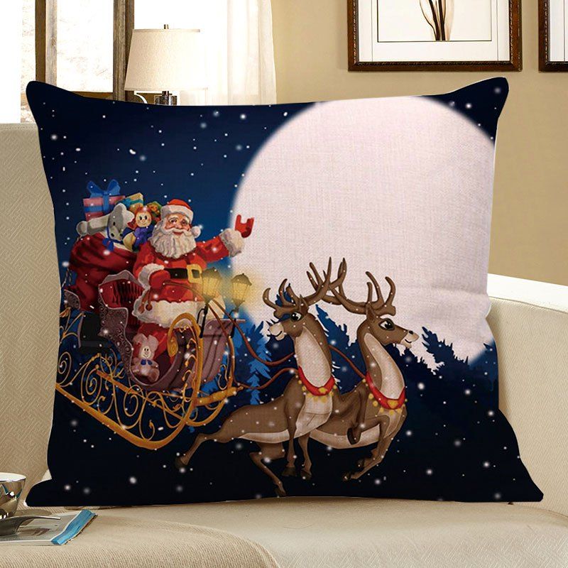 

Father Christmas and Moon Printed Linen Pillow Case, Colorful