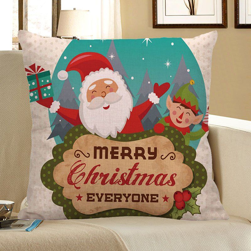

Happy Santa Claus Printed Linen Pillow Case, Colorful