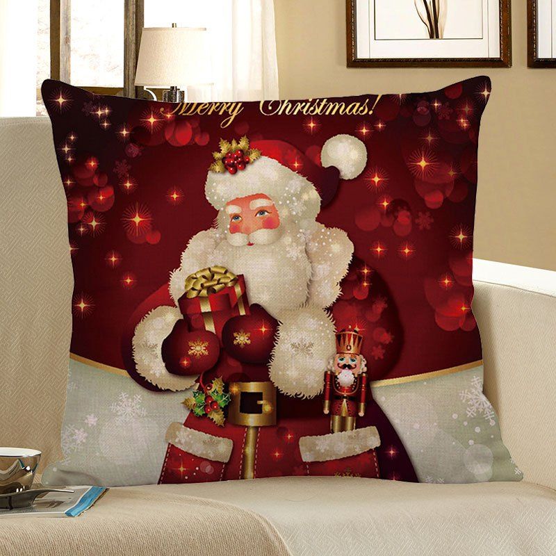 

Santa Claus Pattern Square Pillow Case, Red with white