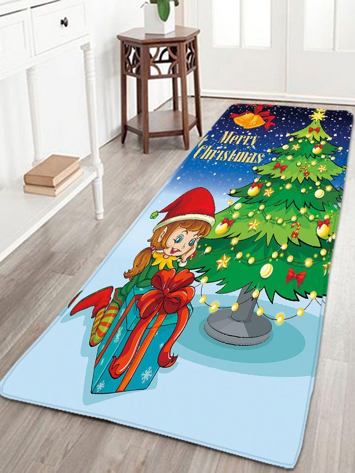 

Flannel Thin Christmas Tree Antislip Bath Mat, Green