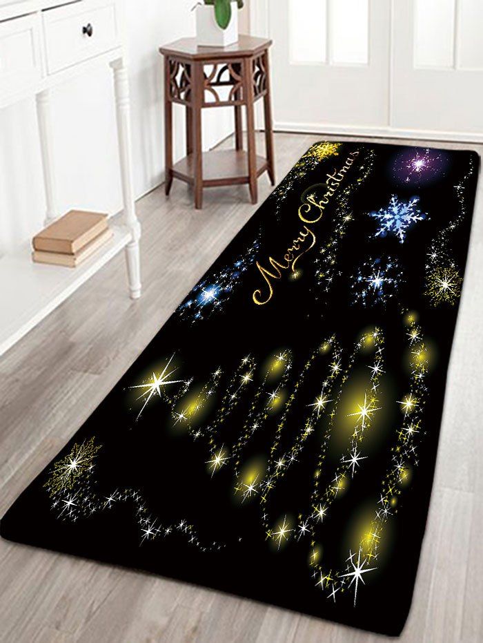 

Flannel Thin Christmas Tree Snowflake Bath Mat, Black