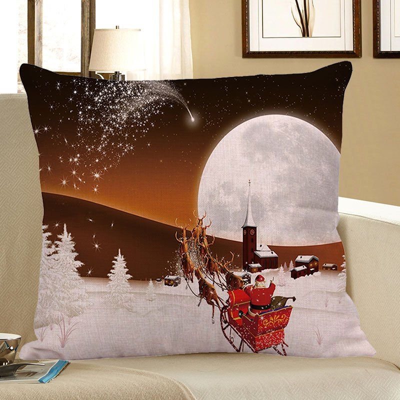 

Home Decor Stars and Christmas Carriage Pattern Pillow Case, White and brown