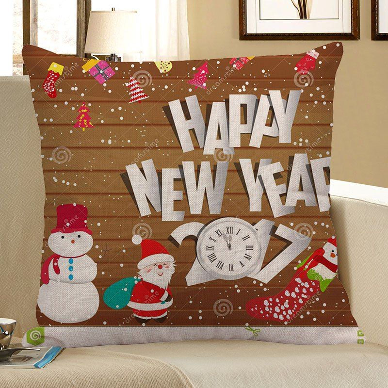 

Father Christmas and Snowman Pattern Square Pillow Case, Colorful