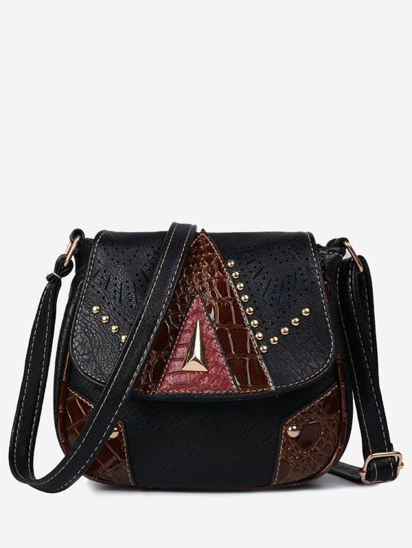 

Geometric Rivet Hollow Out Crossbody Bag, Black
