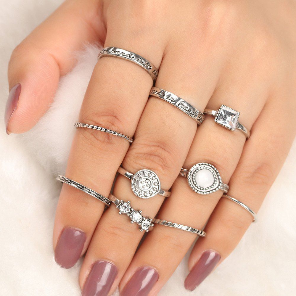 [35% OFF] Rhinestone Geometric Antique Finger Ring Set | Rosegal