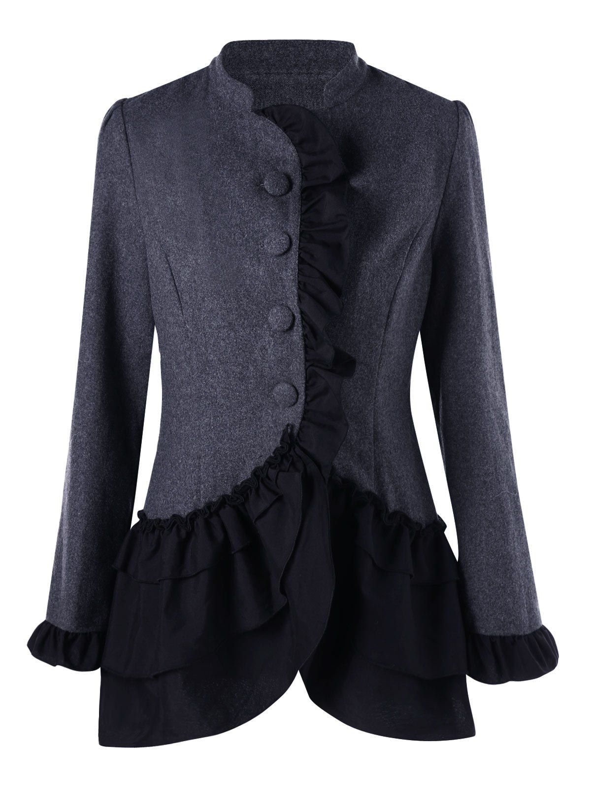 

Ruffle Trim Layered Coat, Deep gray