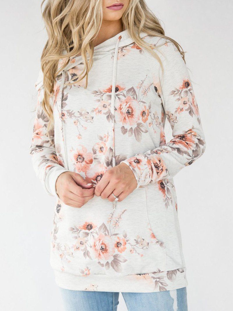 

Floral Long Sleeve Tunic Hoodie, Colormix
